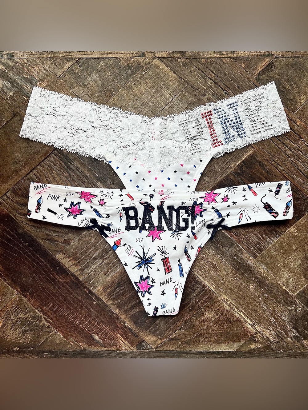 RARE LIKE NEW • VS PINK “Bang!” & “PINK USA” Fourth Of July Panty Set •
